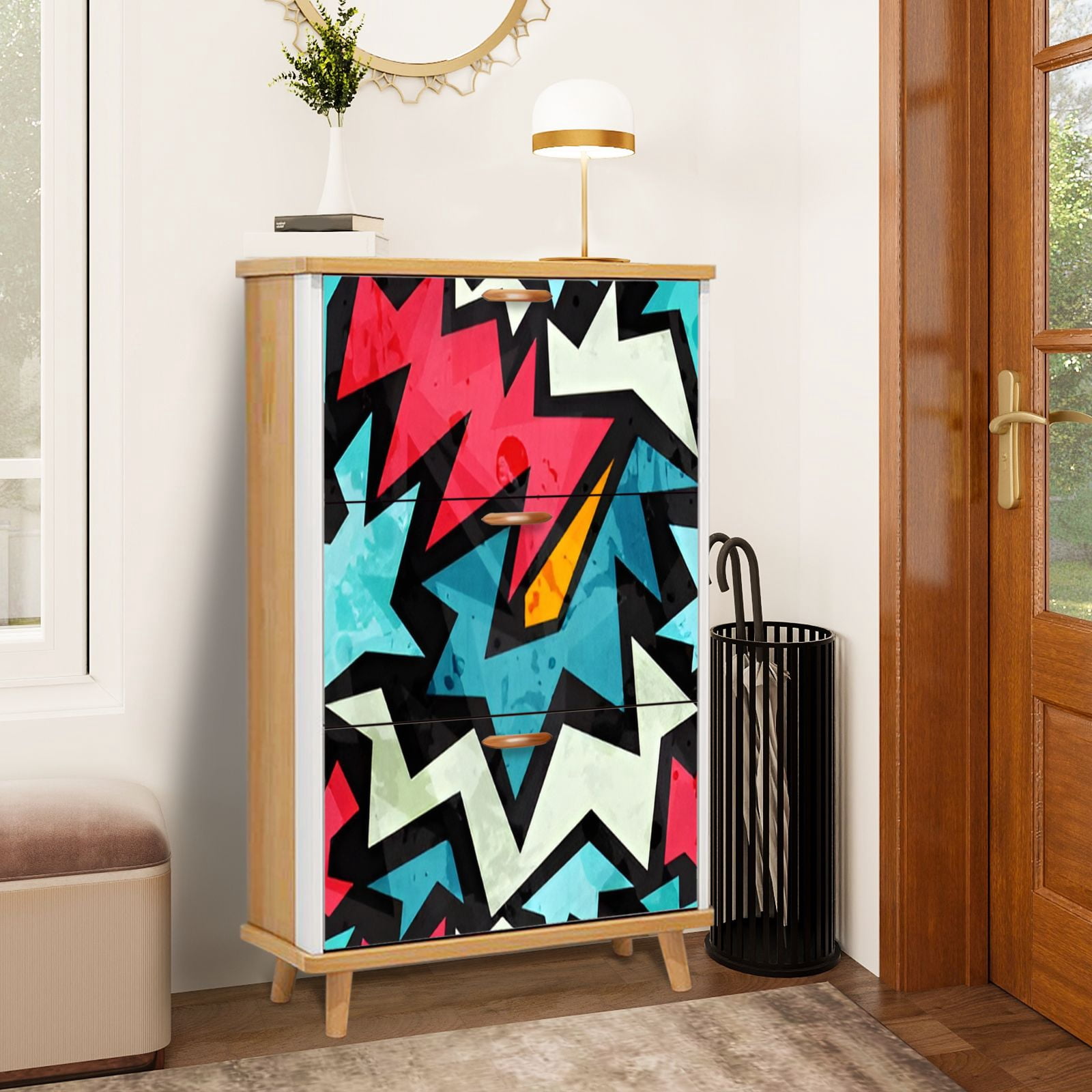 Graphiti Shoe Rack Shoe Storage Cabinet with 3 Flip Drawers for abstract graffiti seamless ...