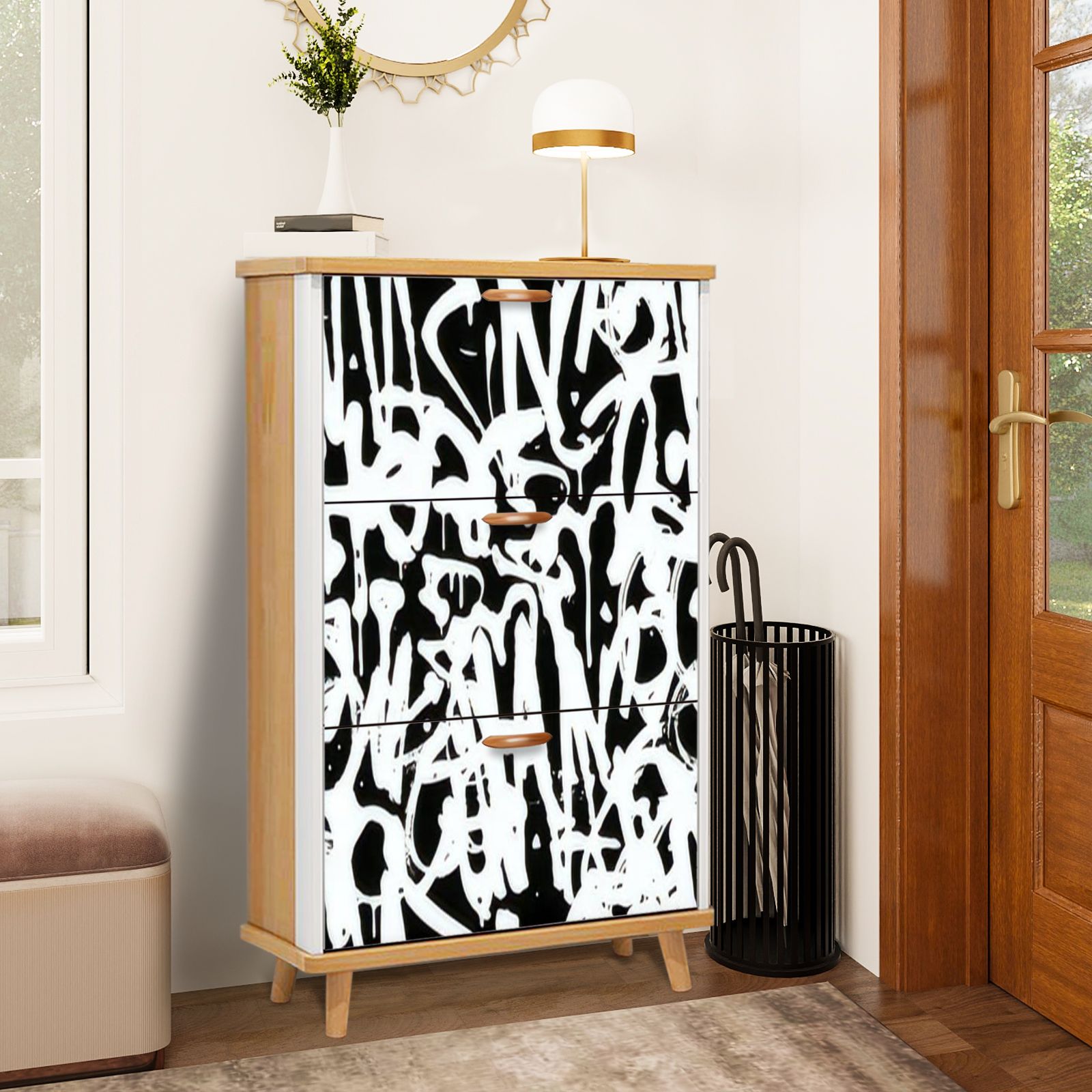 Graphiti Shoe Rack Shoe Storage Cabinet with 3 Flip Drawers for graffiti seamless abstract ...