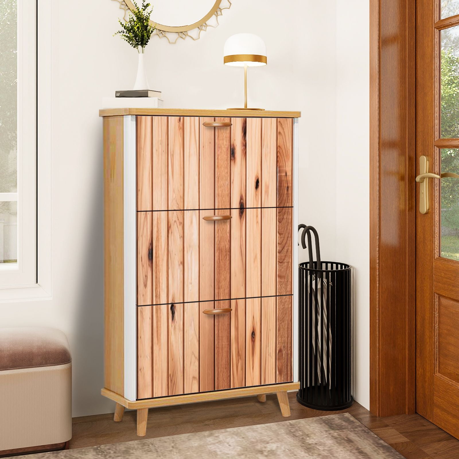 Shoe Storage Cabinet with 3 Flip Drawers for pine wood wall wood panel ...