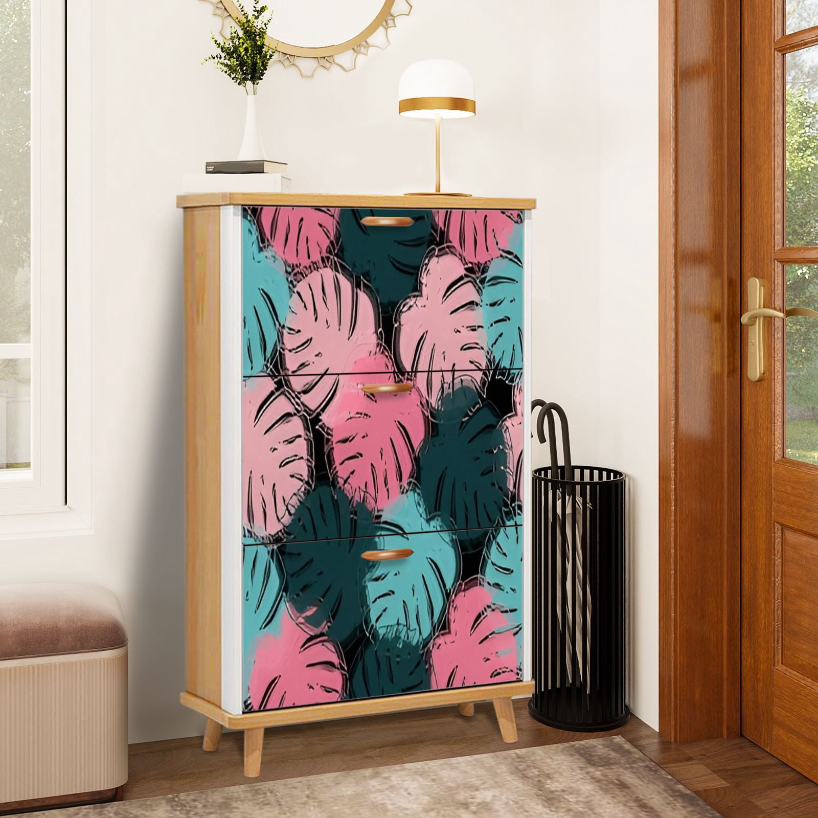 Shoe Storage Cabinet with 3 Flip Drawers for seamless bright artistic ...