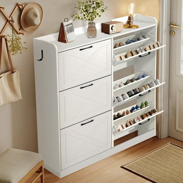 Shoe Storage Cabinet with 6 Flip Drawers，Shoe Rack Organizer for Entryway, White