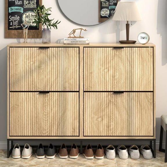Shoe Storage Cabinet with Drawers, Freestanding Shoe Cabinet with Metal Legs