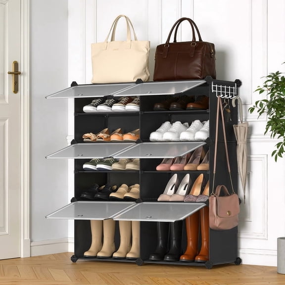 TINKLE WELL Shoe Storage Cabinet with Flip Doors, Large Capacity Organizer, Space-Saving Design for Entryway, Bedroom or Closet, 6-Compartment Black