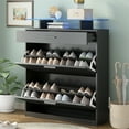 thumbnail image 1 of Shoe Storage Cabinet with LED, 3 Drawer Shoe Rack with 2 Flip Drawers and Tempered Glass Top, Slim Entryway Shoe Organizer for Hallway, Black, 1 of 11