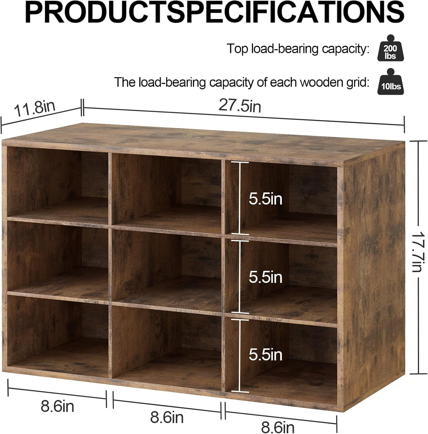 Shoe Storage , Cubby Shoe Rack with 9 Cubbies, 3-Tier Wood Shoe Rack ...