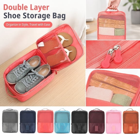 Shoe Storage, Double Layer Travel Shoe Bag, Zippered Black Mesh Shoe Organizer, 12X8.5X5 in Storage Bag Organizer Bag, See-Through Mesh Front Pocket for Quick Access to Small Shoe