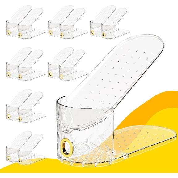Shoe Storage Organizer, 15 Pack - Adjustable Closet Shoe Stacker, Clear Double Layer Space Saver, Durable Stackable Shoe Holder for Sneakers Heels Flats
