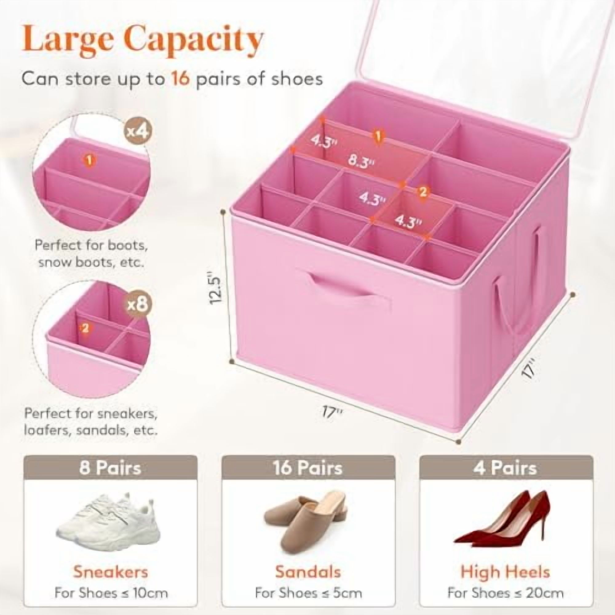 Container Style Boots Shoe Storage Organizer for Closet, Fabric Large Shoe Box Storage ...