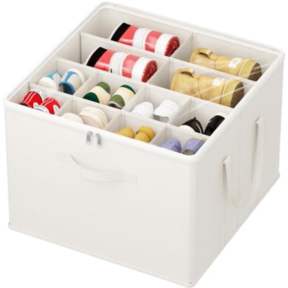 Shoe Storage Organizer for Closet Fits 12-16 Pairs, Fabric Large Shoe Box Storage Container with Clear Cover, Foldable Bins Fit for Boots Heels Sneakers 1 Pack White