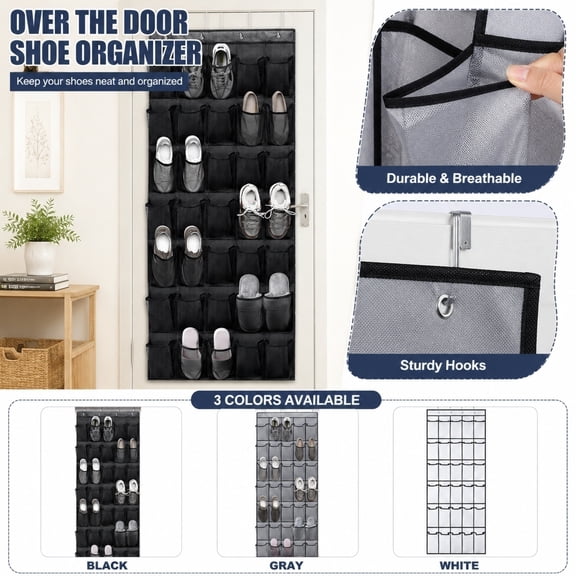 Shoe Storage Organizer, Hanging Closet Shoe Organizer, Behind The Door Shoe Rack, Shoe Rack for Closet Door, Gray 35-Pocket Non-Woven 68X26 Inch Door Mounted Hanging Storage