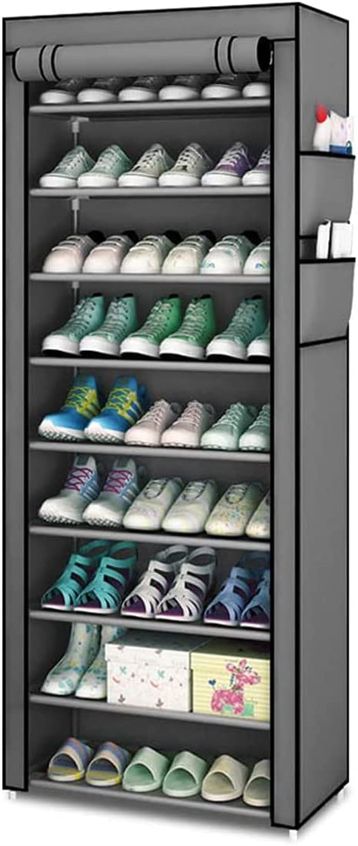 FXLCMUS Freestanding Shoe Rack - 9 Tier Stackable Shoe Storage Shelves with  Dustproof Cover Sturdy Cube Storage Organizer for Garage and Hallway
