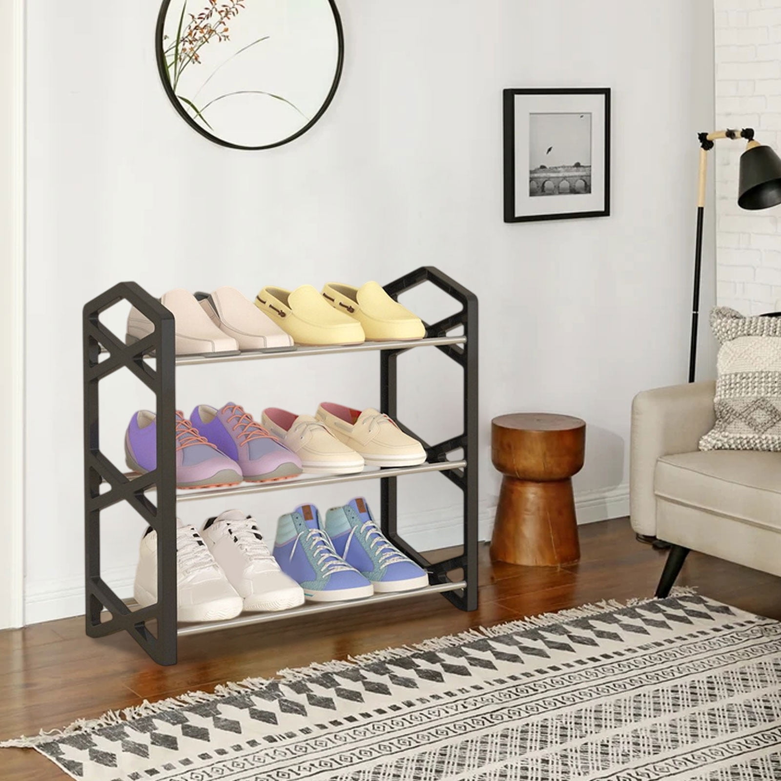 Shoe Storage Rack,Four Tier Entryway Organizer,Metal Construction,Space ...