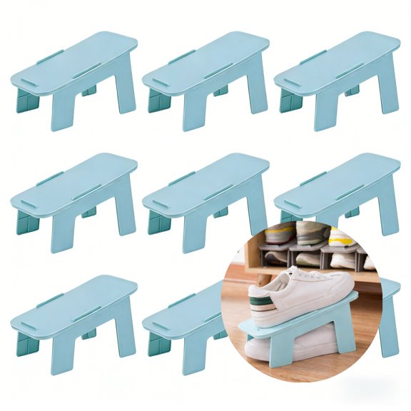 Shoe Storage Shoe Organizer Stackable Shoe Storage Shoe Storage Boxes Space Saving Interlocking Design 9 Pcs 9.85x4.53" Double Layer Shoe Organizers For Closet Entryway And Living Room (Blue)