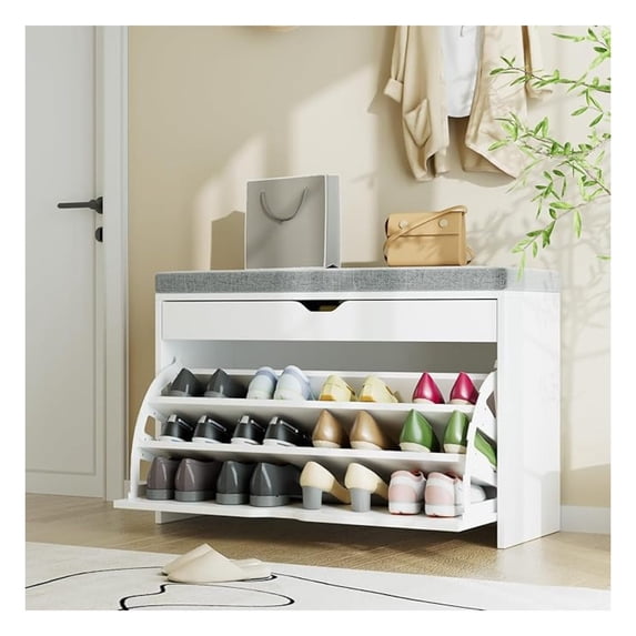 Shoe Storage with 3-Tier Drawer, Shoe Rack with Adjustable Shelves ...
