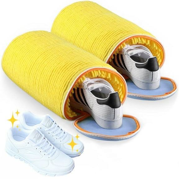 Shoe Washing Bag for Washing Machine, Fluffy Fibers Keep 360 Wrap-around Cleaning, Durable Hidden Zipper Reusable Shoe Laundry Bag for Sneaker Gym Shoes - Yellow