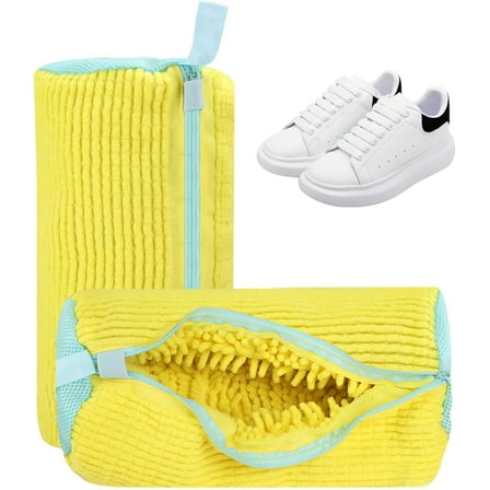 Shoe Washing Bag for Washing Machine, Laundry Shoe Bag for Washer and Dryer, Reusable Shoe Washing Bag for All Shoe Types and Sizes (Yellow 2Pcs)