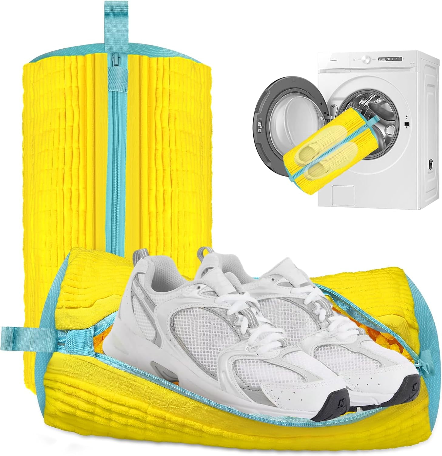 Shoe Washing Machine Bag 2-Pack - Reusable with Hidden Zipper, Washable for Sneakers, Tennis & Athletic Shoes (Yellow)