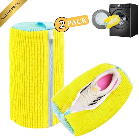 Shoe Washing Machine Bag 2-Pack Reusable Yellow Value Pack for Tennis Sneakers & Slippers Secure Zipper Lock Quiet Tangle-Free 360 Deep Clean - Laundry