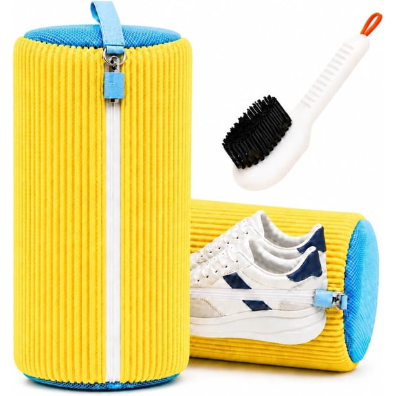 Shoe Washing Machine Bag, 2 Pack Yellow with Brush | Mesh Laundry Bags for Sneakers, Running Shoes, Tennis Shoes & Slippers | Shoe Wash Bags for Safe Washing Machine Cleaning