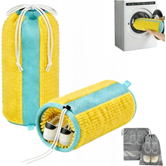 Shoe Washing Machine Bag, 2 count  Laundry Shoe Bags with 2 Dust Storage Bags - Washer & Dryer Safe Protective Cleaning Bags for Sneakers & Tennis Shoes (Yellow 2 count)