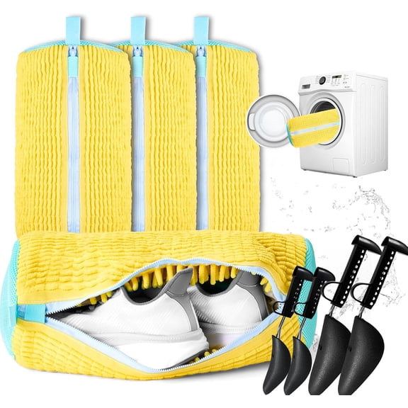 Shoe Washing Machine Bag, 4 Pcs Laundry Shoe Bag For Washing Machine, With 4 Boot Stretcher (L 6-12.5 & S 5-10.5), 360Deep Cleaning, Fit Most Shoes Types