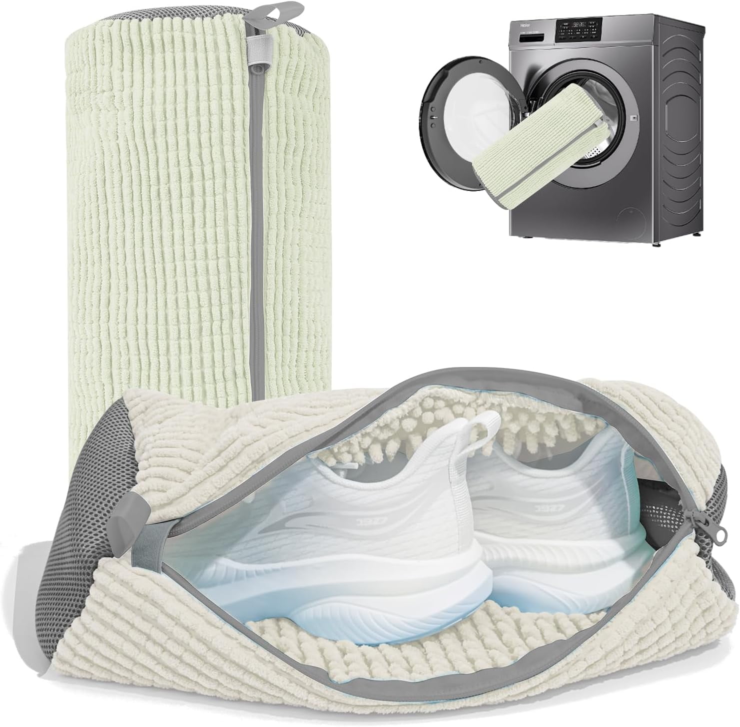 Shoe Washing Machine Bag: Laundry Shoe Bag for Washer and Dryer - 2pc Reusable Shoe Cleaning Bag for Sneaker Tennis Shoes Unstain Cleaner Kit(2 Pcs) Cream 2pcs