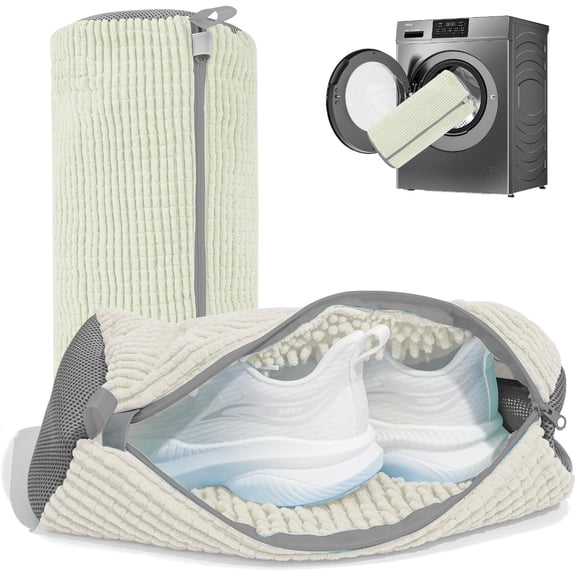 Shoe Washing Machine Bag: Laundry Shoe Bag for Washer and Dryer - 2pc Reusable Shoe Cleaning Bag for Sneaker Tennis Shoes Unstain Cleaner Kit(2 Pcs) Cream 2pcs