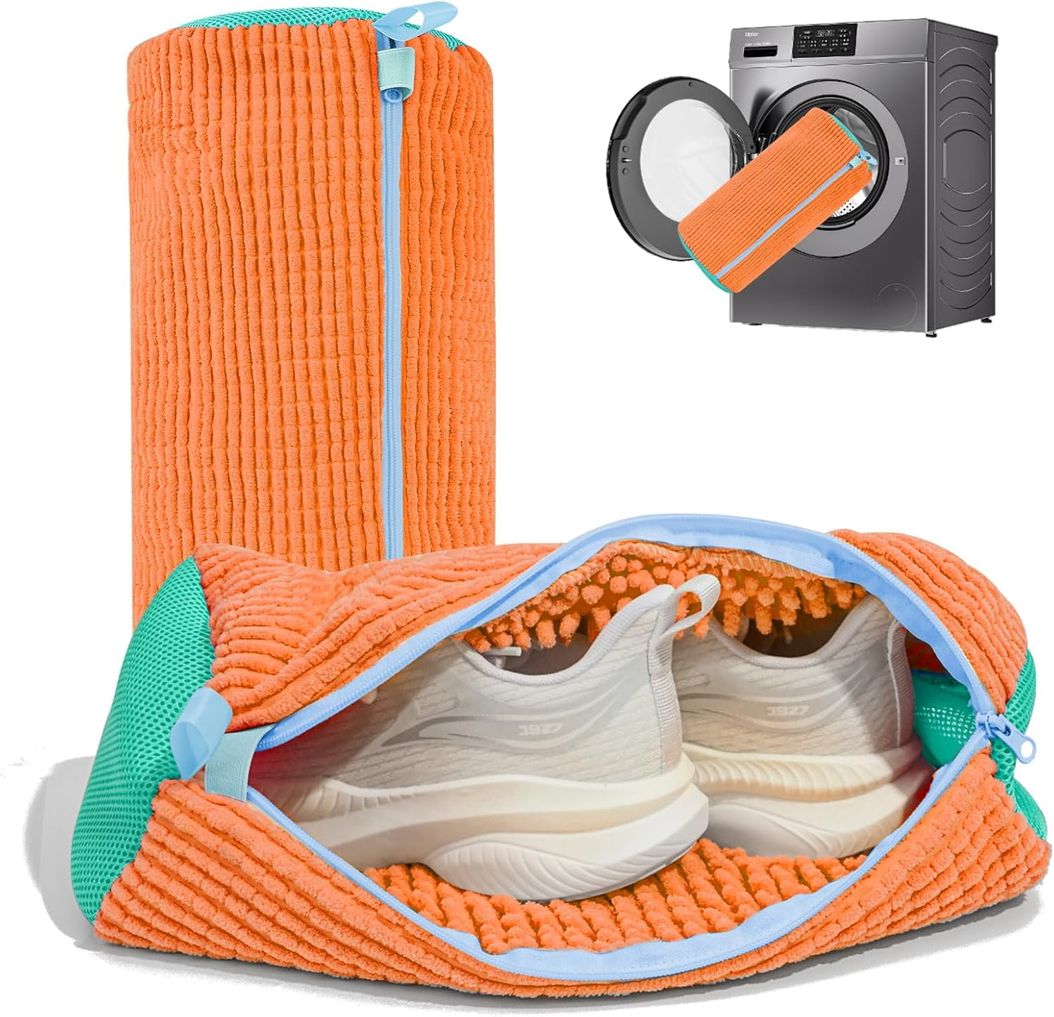 Shoe Washing Machine Bag: Laundry Shoe Bag for Washer and Dryer - 2pc Reusable Shoe Cleaning Bag for Sneaker Tennis Shoes Unstain Cleaner Kit(2 Pcs) Orange 2pcs