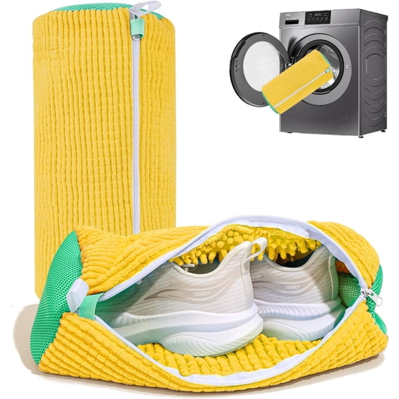 Shoe Washing Machine Bag: Laundry Shoe Bag for Washer and Dryer - 2pc Reusable Shoe Cleaning Bag for Sneaker Tennis Shoes Unstain Cleaner Kit (Yellow 2pcs)