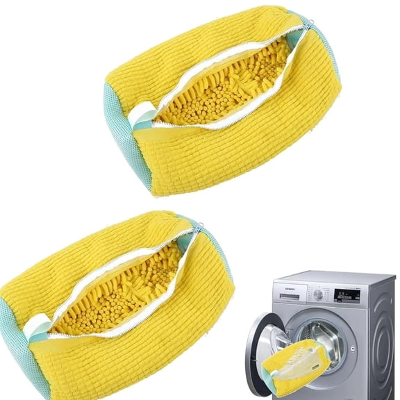 Shoe Washing Machine Bag: Laundry Shoe Bag for Washer and Dryer - 2pc Reusable Shoe Cleaning Bag for Sneaker Tennis Shoes Unstain Cleaner Kit (Yellow 2pcs)