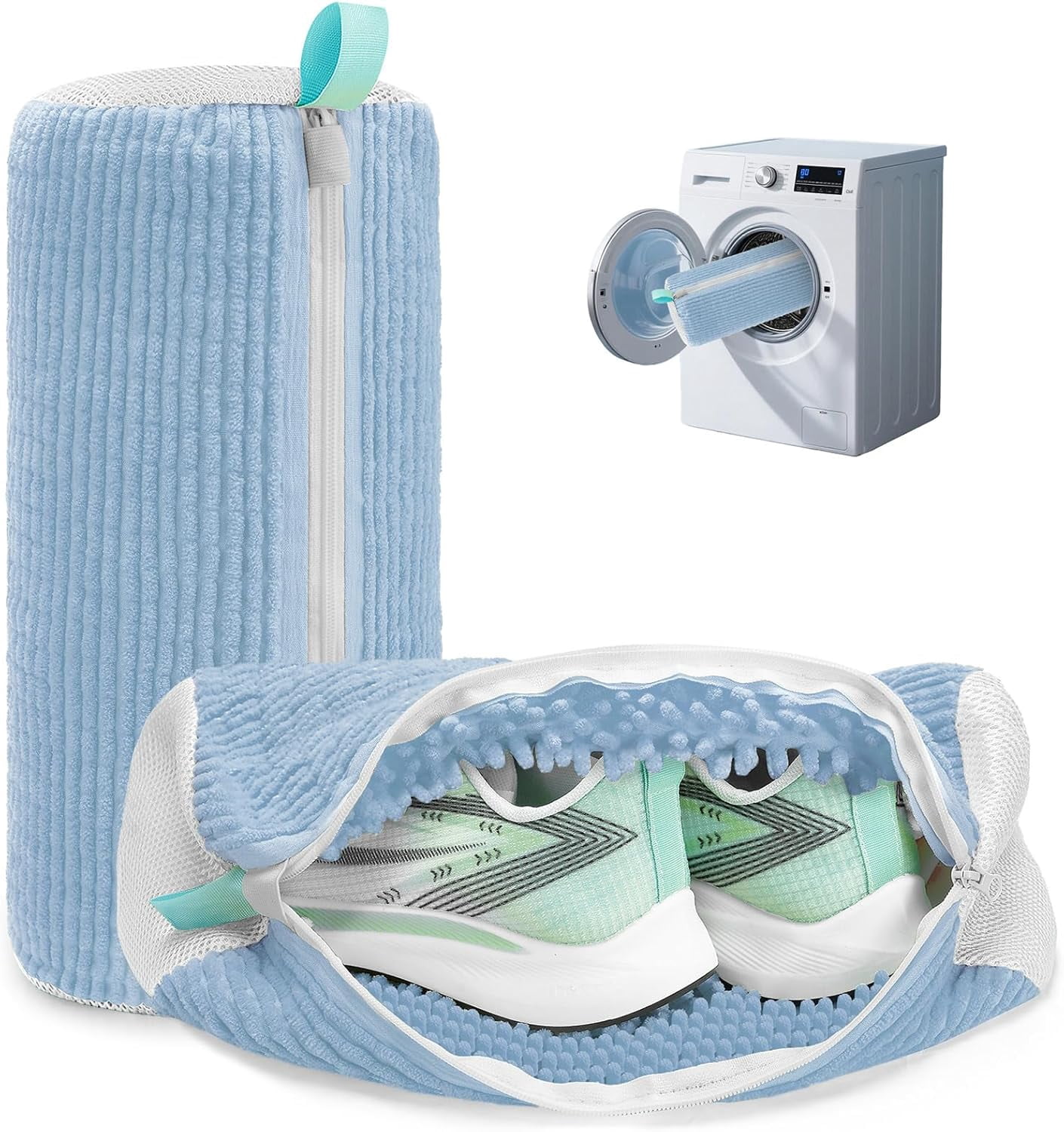 Shoe Washing Machine Bag Laundry Shoe Bag for Washer and Dryer Reusable 2pc Shoe Cleaning Bags for Sneakers 360° Deep Cleaning Machine for All Shoes Types With Self-locking Zipper Light Blue 2Pcs