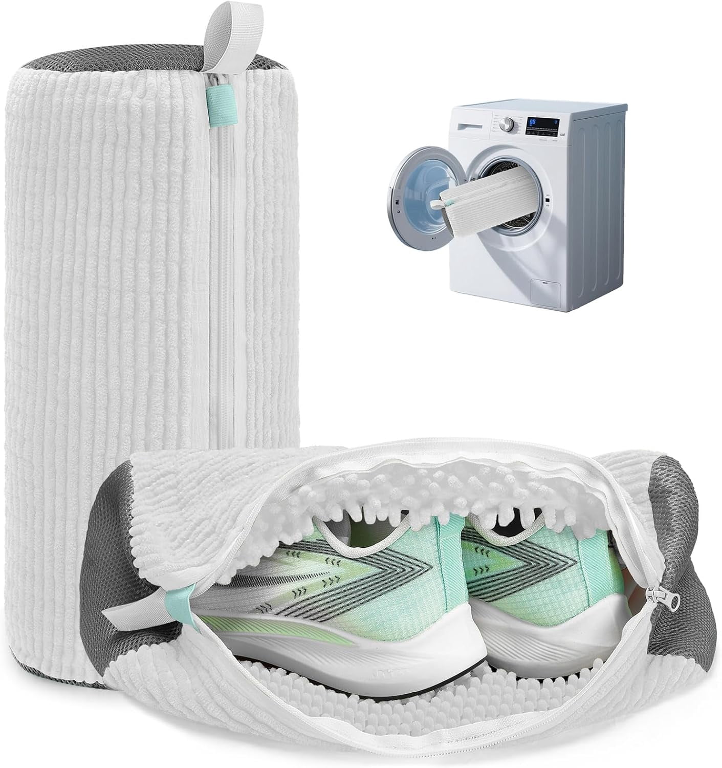 Shoe Washing Machine Bag Laundry Shoe Bag for Washer and Dryer Reusable 2pc Shoe Cleaning Bags for Sneakers 360° Deep Cleaning Machine for All Shoes Types With Self-locking Zipper White 2Pcs