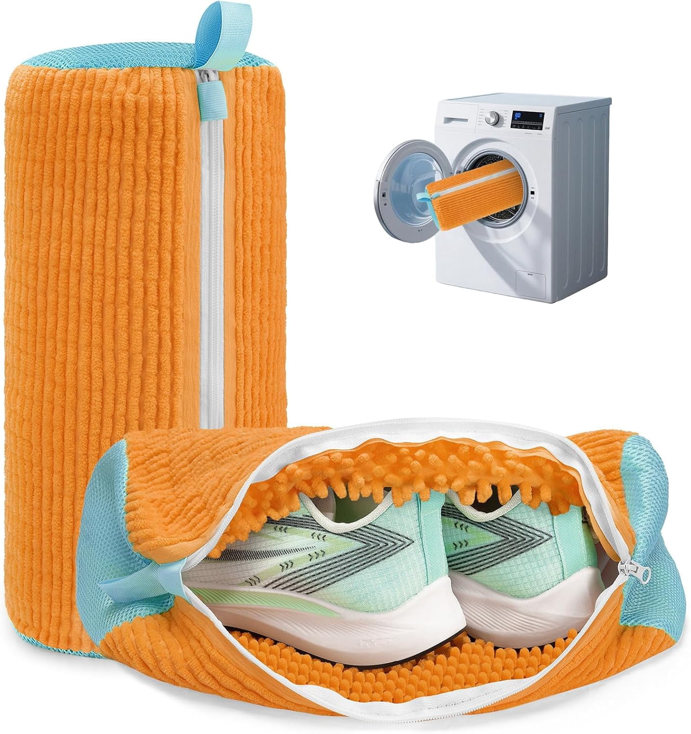 Shoe Washing Machine Bag Laundry Shoe Bag for Washer and Dryer Reusable 2pc Shoe Cleaning Bags for Sneakers 360° Deep Cleaning Machine for All Shoes Types With Self-locking Zipper Light Orange 2Pcs