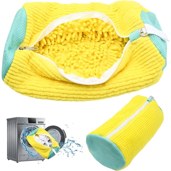 Shoe Washing Machine Bag:Shoe Bag for Dryer & Washer, 2pcs Reusable Laundry Sneaker Tennis Shoes Unstain Cleaner Kit XXL (Yellow)