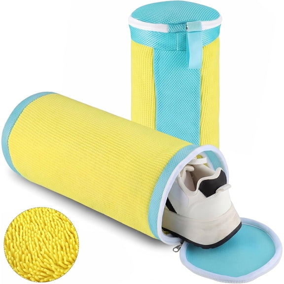 Shoe Washing Machine Bags, 2 count Shoe Bag for Washing Machine, 360? Wrap-Around Clean Laundry Bags Zipper Cleaning Bag for Tennis Shoes Sneaker Running Shoes, Yellow