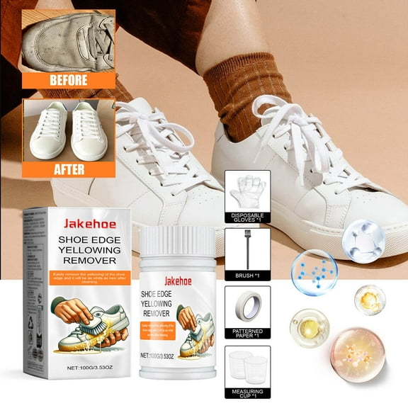 Shoe Whitener under $5! Yannianjz Shoe De-Yellowing Cleaner, White Sneaker Brightening Cream for Rubber Soles and Edges, Stain Remover with Applicator Tape, Restores Sneakers, Cleaning Kit