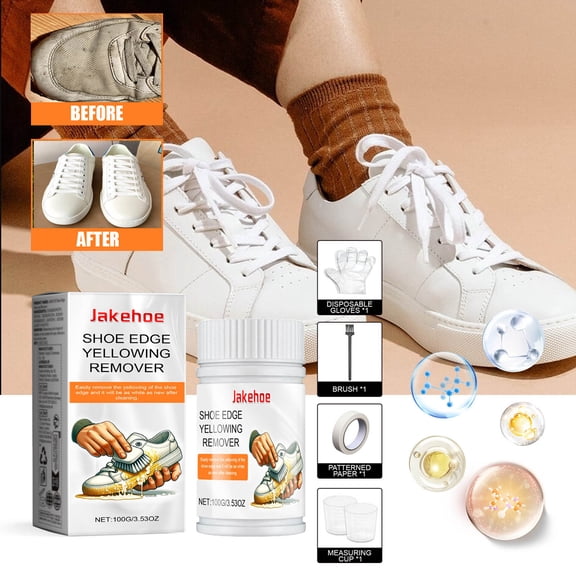 Shoe Yellowing Remover, Rvkxad Foam Cleaner for White Shoes, Non-Fade Deep Cleaning Stain Remover for Shoe Edges, Restores Fresh Look with Precision Tape Applicator