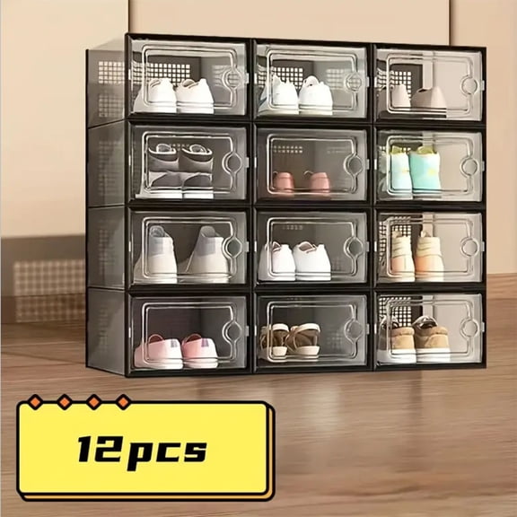 Shoe storage box, large capacity transparent plastic stackable shoe storage box, used for wardrobes, interlocking design shoe box for sports shoes, foldable shoe rack with lid