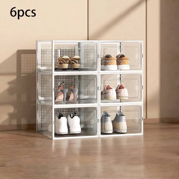 Shoe storage box, large capacity transparent plastic stackable shoe storage box, used for wardrobes, interlocking design shoe box for sports shoes, foldable shoe rack with lid