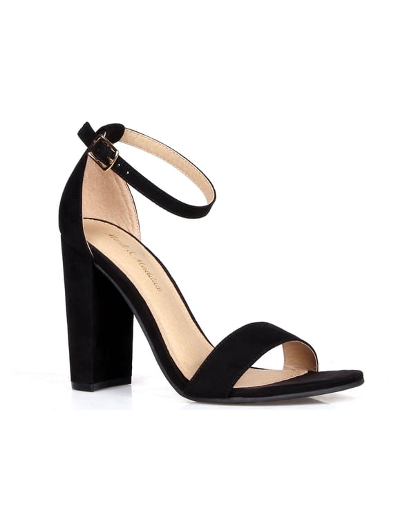 ShoeLaLa Two Piece Chunky Heel Sandals in Black