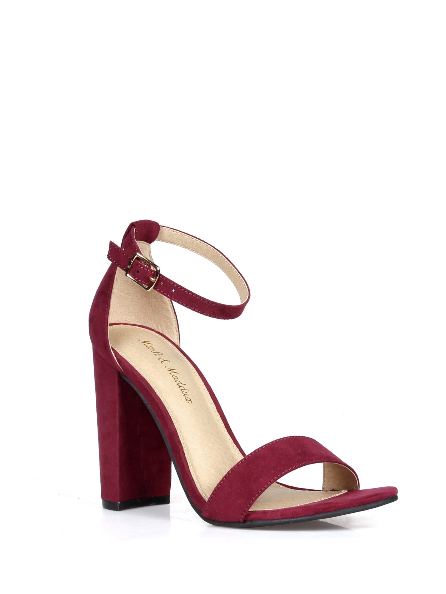 ShoeLaLa Two Piece Chunky Heel Sandals in Burgundy
