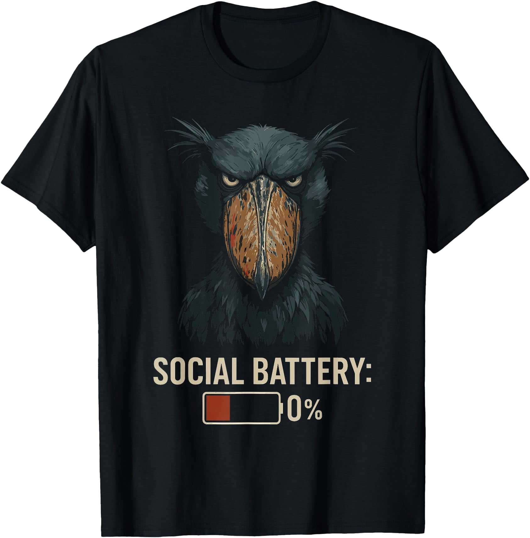 Shoebill Stork Social Battery: 0% Birding T-Shirt - Walmart.com