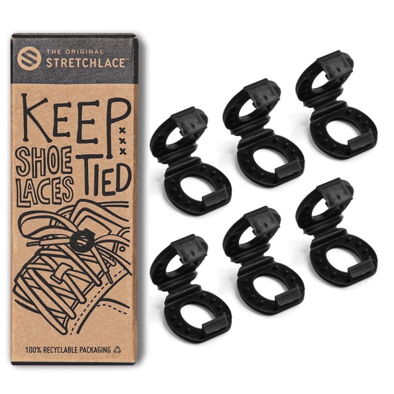 Shoelace Knot Clips by The Original Stretchlace | Keep Shoe Laces Tied & Secure | Shoelace Bow Clip Accessory | BLACK