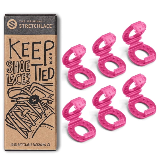 Shoelace Knot Clips by The Original Stretchlace | Keep Shoe Laces Tied & Secure | Shoelace Bow Clip Accessory | PINK