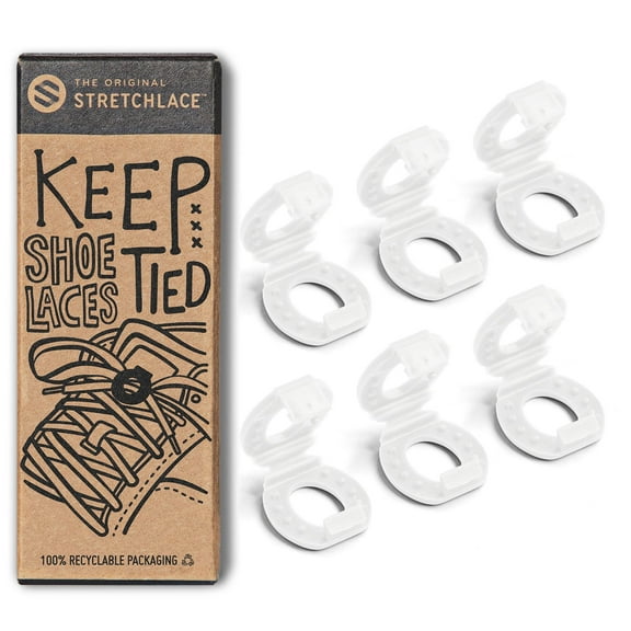Shoelace Knot Clips by The Original Stretchlace | Keep Shoe Laces Tied & Secure | Shoelace Bow Clip Accessory | WHITE
