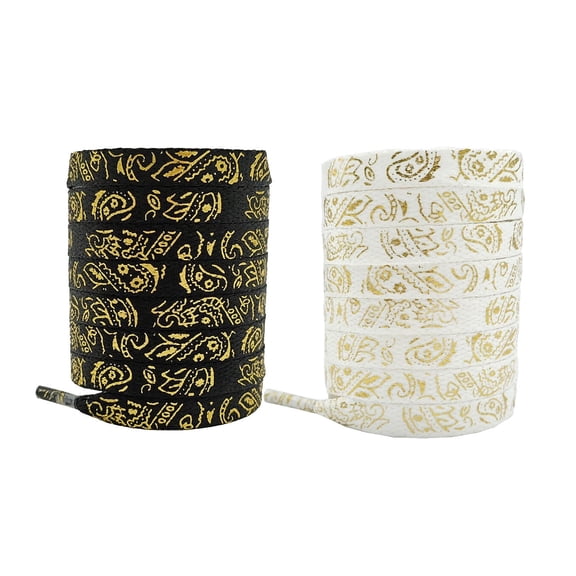 Shoelaces for Sneakers Gold Pattern Flat shoe Laces, 2 Pair Upgrade for Men Women Athletic Running Sneakers Shoes Boot Strings(Black White,55")