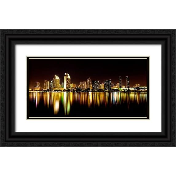 Shoemaker, Andrew 24x14 Black Ornate Wood Framed with Double Matting Museum Art Print Titled - San Diego Skyline