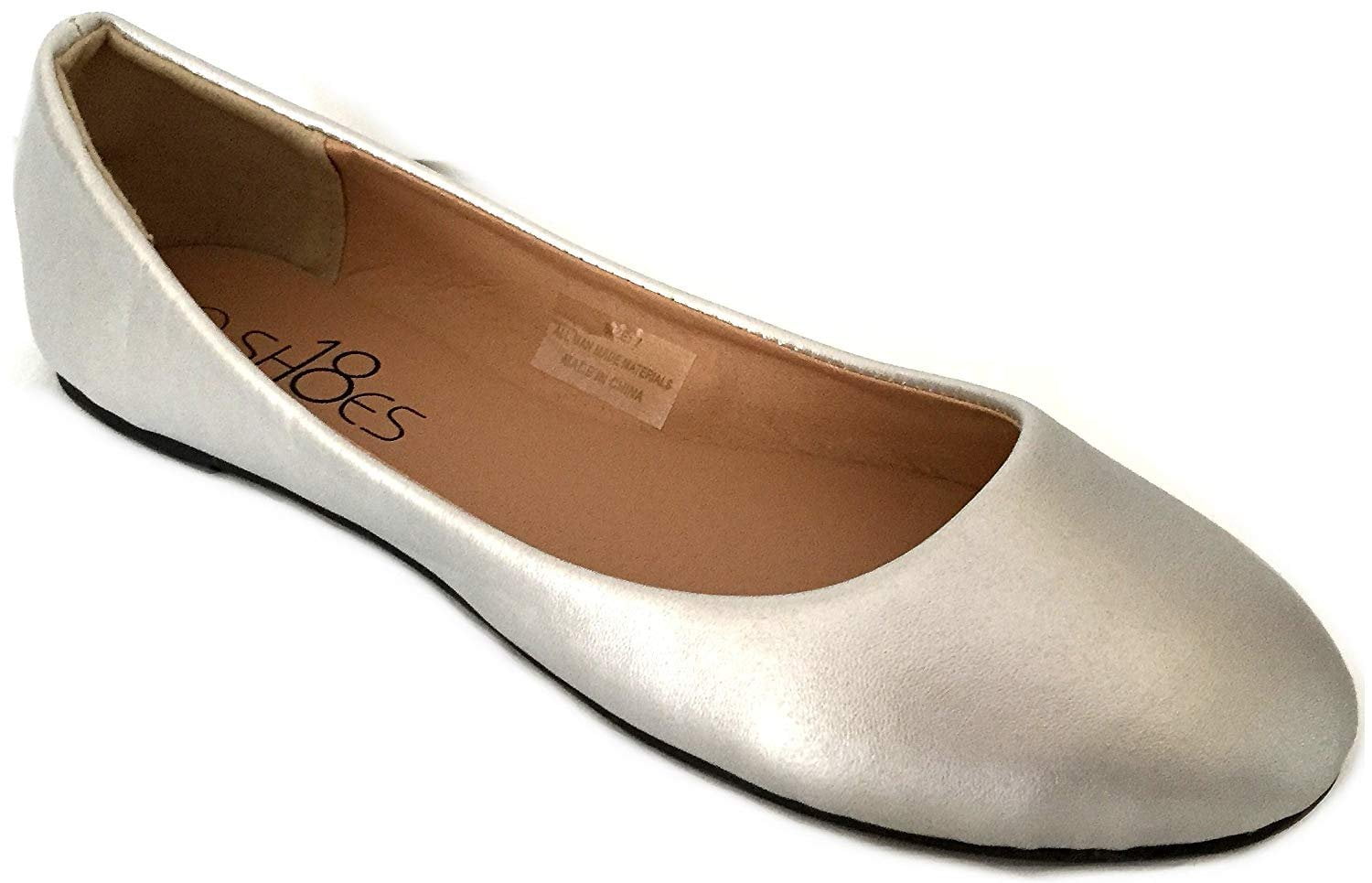 Shoes 18 Womens Ballerina Ballet Flat Shoes Solids And Leopards 10 Silver Pu 8600