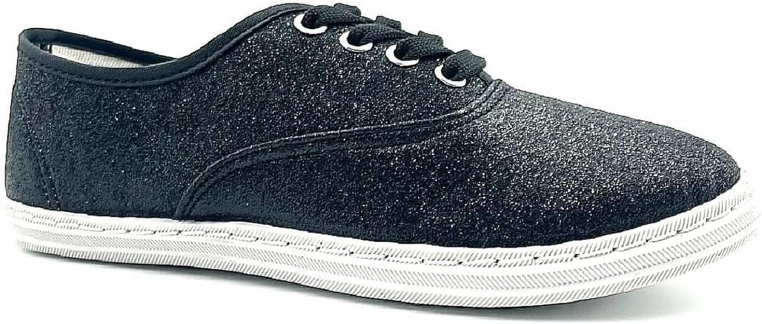 Shoes 18 Womens Canvas Shoes Lace up Sneakers 324 Black Glitter 7.5