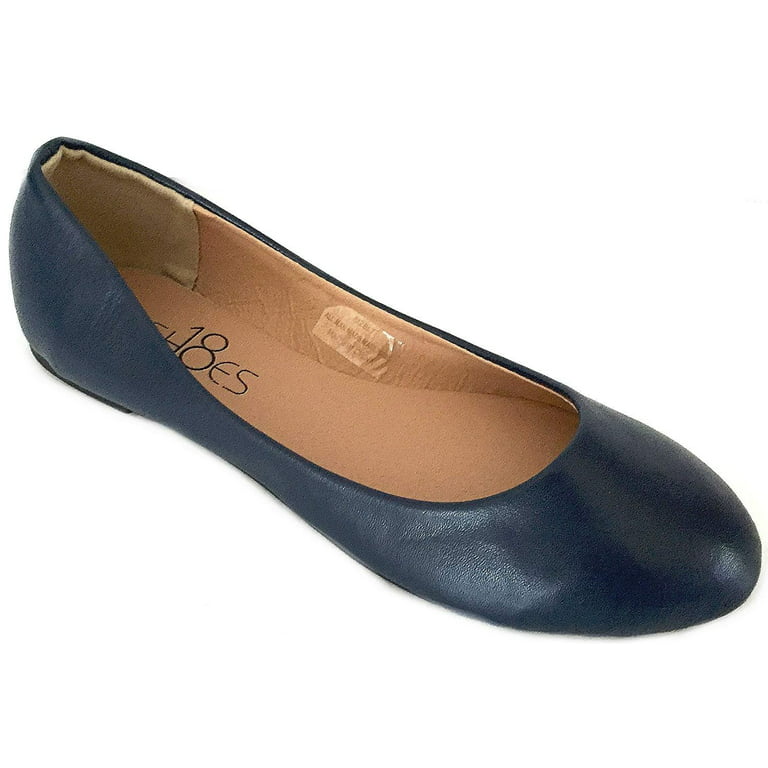 Shoes 18 Womens Classic Round Toe Ballerina Ballet Flat Shoes 8600 Navy Pu  8.5